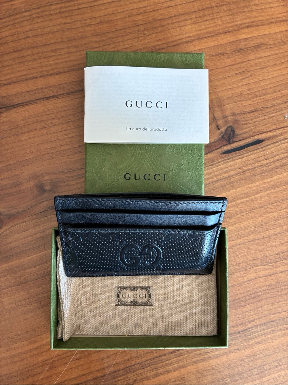 Gucci Black Embossed Leather Card Holder NEW